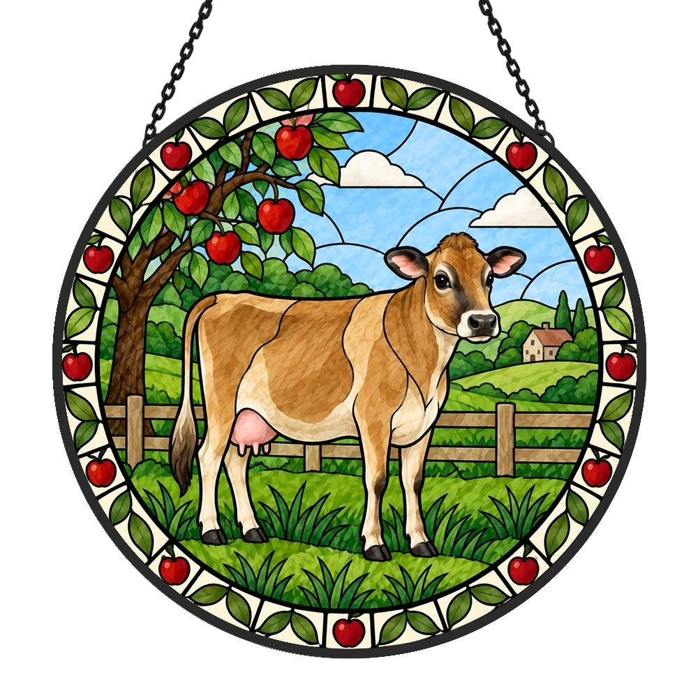 Jersey cattle stained glass suncatcher window hanging, suitable for home and garden decoration