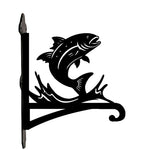Fish metal hanging basket bracket mounted on outdoor wall for plant decoration