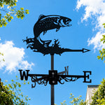 Jumping salmon metal weather vane with directional arrows and mounting rod, outdoor roof and garden decoration