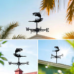 Jumping salmon metal weather vane with directional arrows and mounting rod, outdoor roof and garden decoration