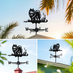 Keeshond metal weather vane with directional arrows and mounting rod, outdoor roof and garden decoration