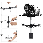 Keeshond metal weather vane with directional arrows and mounting rod, outdoor roof and garden decoration