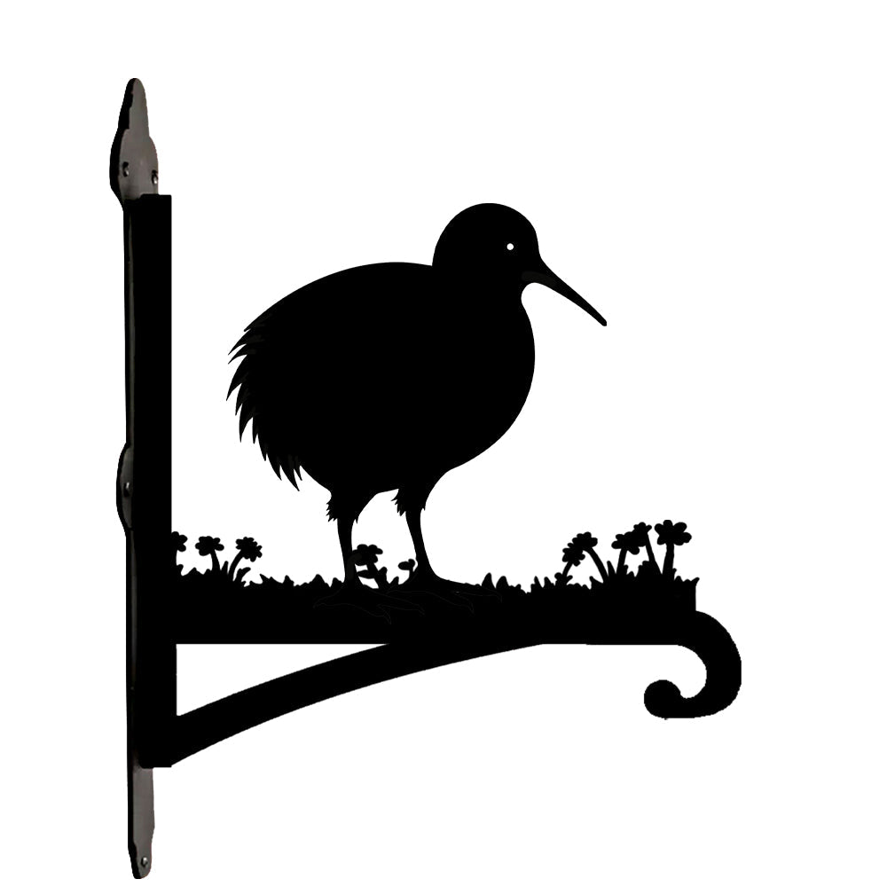 Kiwi bird metal hanging basket bracket mounted on outdoor wall for plant decoration