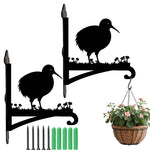 Kiwi bird metal hanging basket bracket mounted on outdoor wall for plant decoration