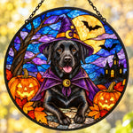 Labrador Retriever Halloween stained glass suncatcher window hanging, suitable for home and garden decoration