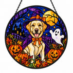 Labrador Retriever Halloween stained glass suncatcher window hanging, suitable for home and garden decoration