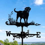 Labrador retriever metal weather vane with directional arrows and mounting rod, outdoor roof and garden decoration