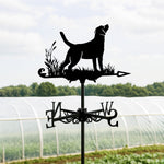 Labrador retriever metal weather vane with directional arrows and mounting rod, outdoor roof and garden decoration