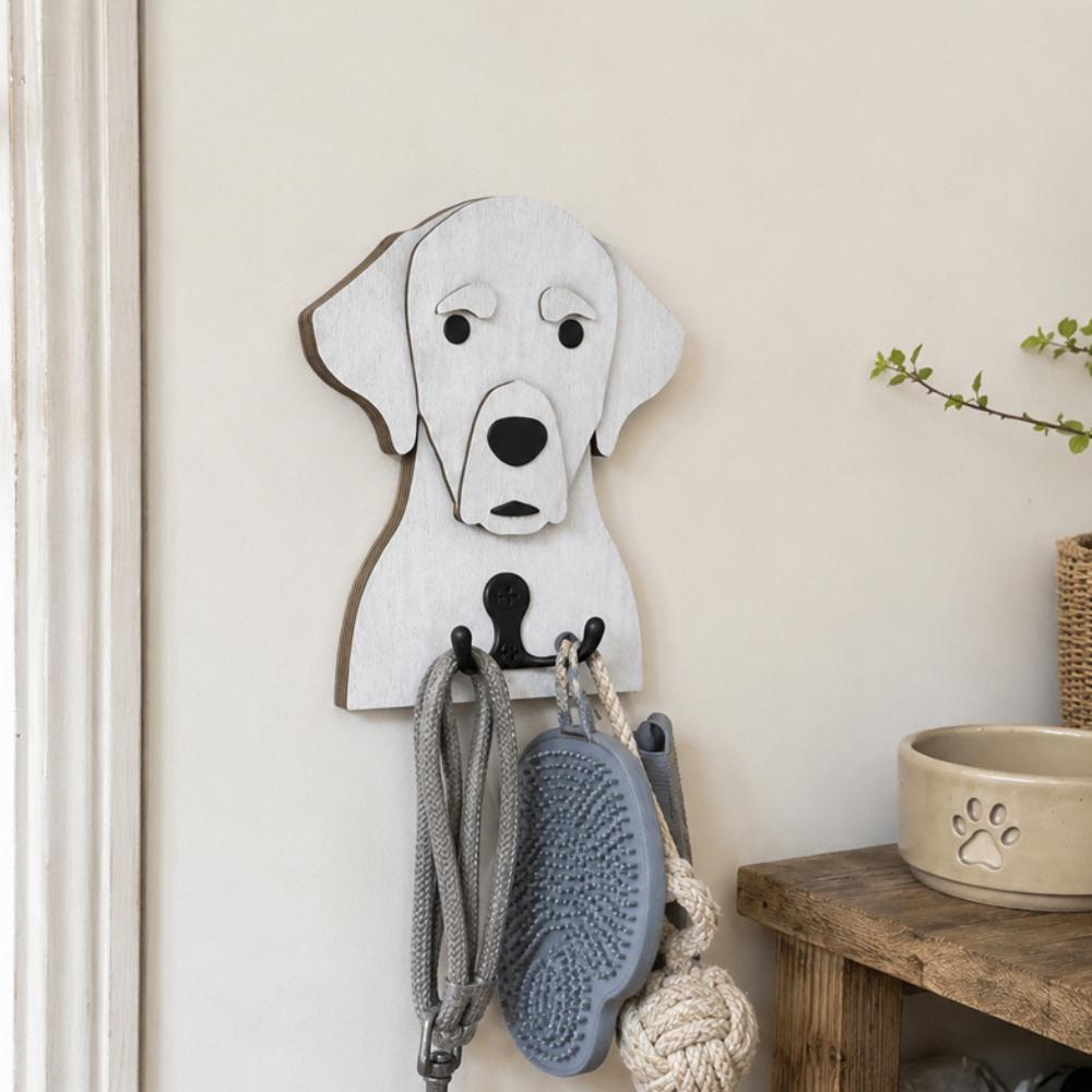 Wooden labrador dog wall hook key and leash holder for home entryway organizer