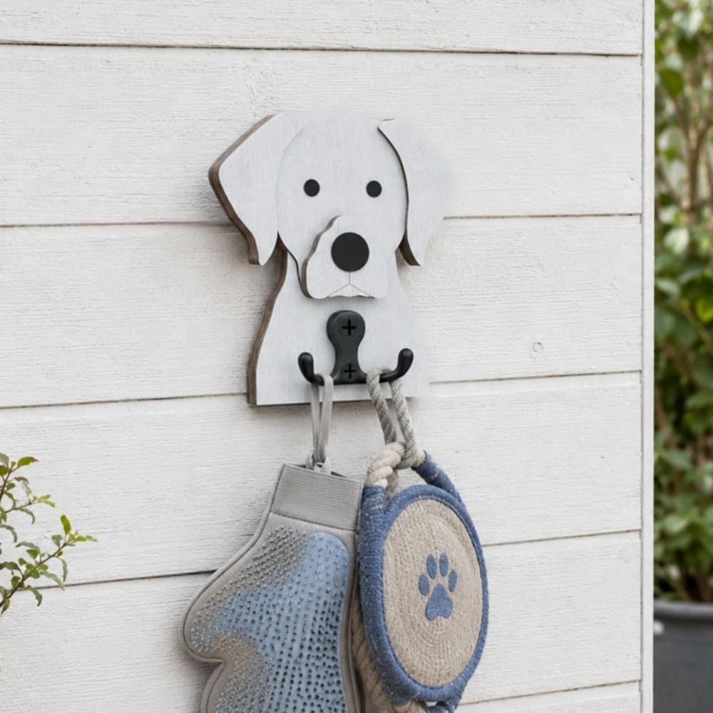 Wooden labrador dog wall hook key and leash holder for home entryway organizer
