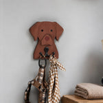 Wooden labrador dog wall hook key and leash holder for home entryway organizer