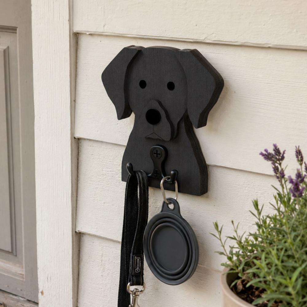 Wooden labrador dog wall hook key and leash holder for home entryway organizer
