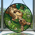 Lazy grassland kangaroo stained glass suncatcher window hanging, suitable for home and garden decoration