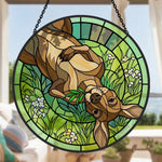 Lazy grassland kangaroo stained glass suncatcher window hanging, suitable for home and garden decoration