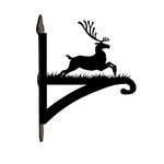 Leaping reindeer metal hanging basket bracket mounted on outdoor wall for plant decoration