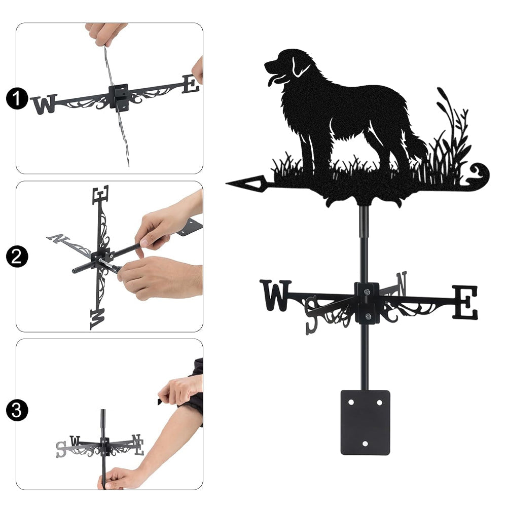Leonberger metal weather vane with directional arrows and mounting rod, outdoor roof and garden decoration