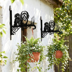 Lhasa apso metal hanging basket bracket mounted on outdoor wall for plant decoration