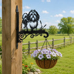 Lhasa apso metal hanging basket bracket mounted on outdoor wall for plant decoration