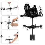 Lhasa apso metal weather vane with directional arrows and mounting rod, outdoor roof and garden decoration