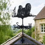 Lhasa apso metal weather vane with directional arrows and mounting rod, outdoor roof and garden decoration