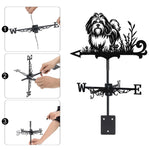 Lhasa apso metal weather vane with directional arrows and mounting rod, outdoor roof and garden decoration