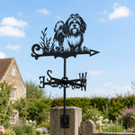 Lhasa apso metal weather vane with directional arrows and mounting rod, outdoor roof and garden decoration
