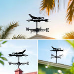 Lizard metal weather vane with directional arrows and mounting rod, outdoor roof and garden decoration