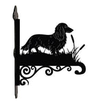 Long haired dachshund metal hanging basket bracket mounted on outdoor wall for plant decoration