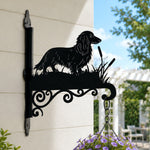 Long haired dachshund metal hanging basket bracket mounted on outdoor wall for plant decoration