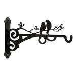 Love birds on branch metal hanging basket bracket mounted on outdoor wall for plant decoration