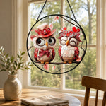 Love owl couple stained glass suncatcher window hanging, suitable for home and garden decoration