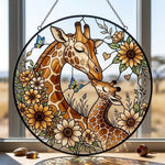 Loving giraffe mother and calf stained glass suncatcher window hanging, suitable for home and garden decoration