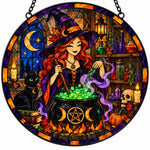 Magical Potion Witch Halloween stained glass suncatcher window hanging, suitable for home and garden decoration