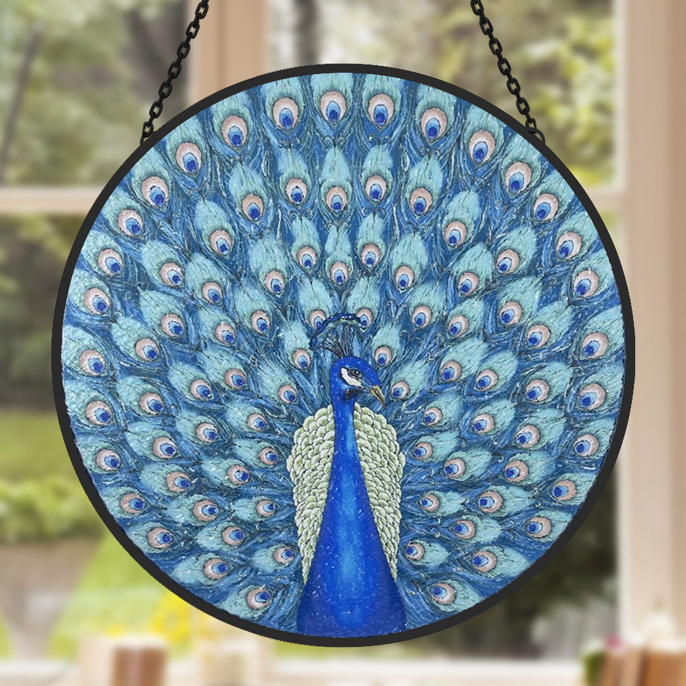 Majestic peacock stained glass suncatcher window hanging, suitable for home and garden decoration