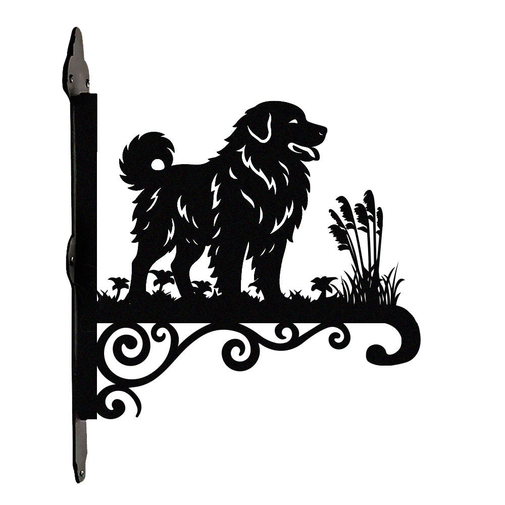Maremma sheepdog metal hanging basket bracket mounted on outdoor wall for plant decoration