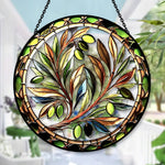 Mediterranean olive branch stained glass suncatcher window hanging, suitable for home and garden decoration