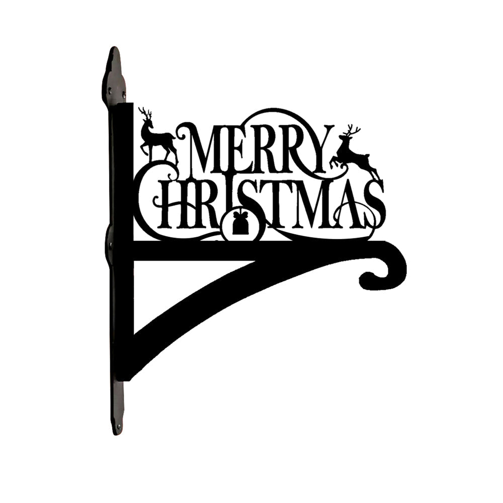 Merry christmas metal hanging basket bracket mounted on outdoor wall for plant decoration