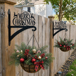 Merry christmas metal hanging basket bracket mounted on outdoor wall for plant decoration