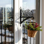 Merry christmas metal hanging basket bracket mounted on outdoor wall for plant decoration