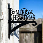 Merry christmas metal hanging basket bracket mounted on outdoor wall for plant decoration