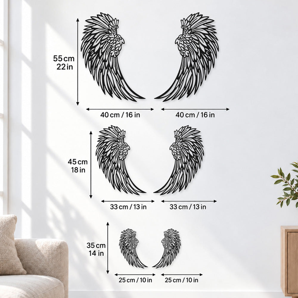 Black metal angel wings wall art, set of 2 with optional LED lights