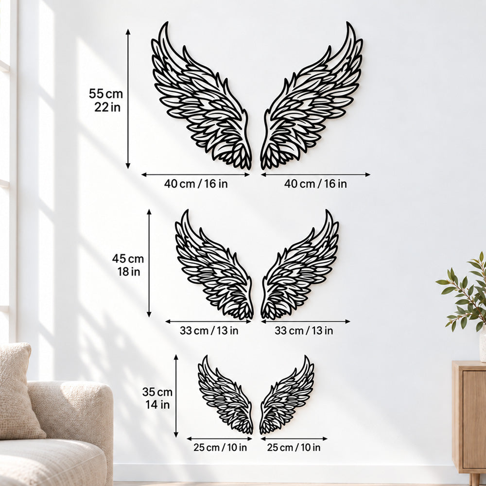 Black Metal Angel Wings Wall Art with Intricate Cutout Details