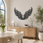 Black Metal Angel Wings Wall Art with Intricate Cutout Details