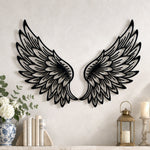Black Metal Angel Wings Wall Art with Intricate Cutout Details