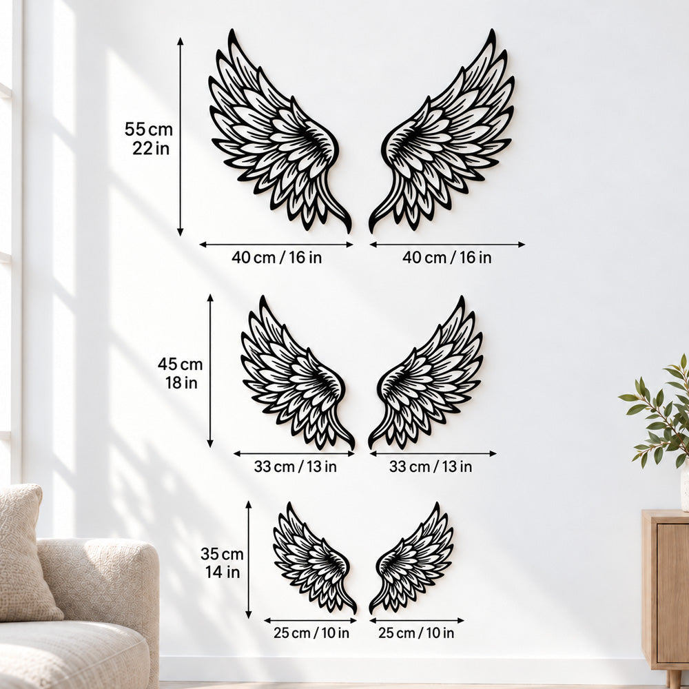 Black Metal Angel Wings Wall Art with Intricate Cutout Details