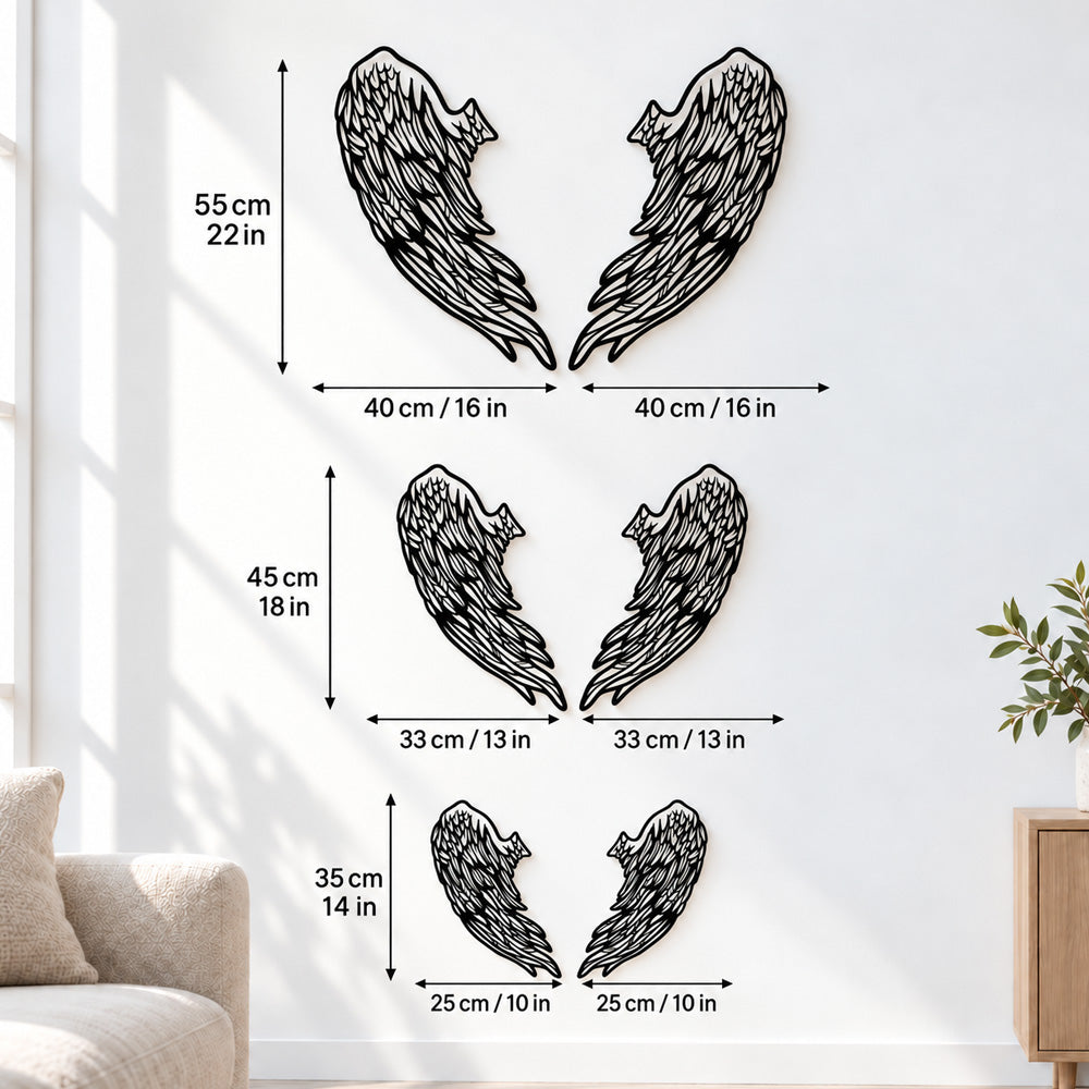 Black Metal Archangel Wings Wall Art with Intricate Cutout Details
