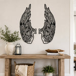 Black Metal Archangel Wings Wall Art with Intricate Cutout Details