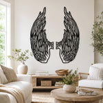 Black Metal Archangel Wings Wall Art with Intricate Cutout Details
