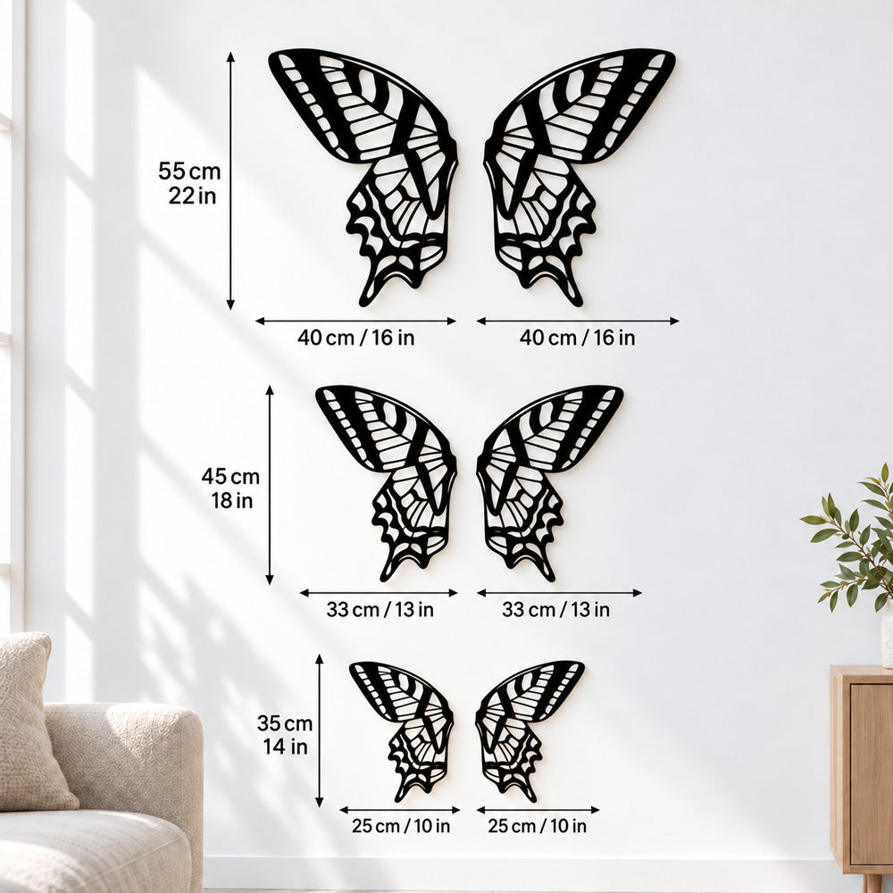 Black Metal Butterfly Wings Wall Art with Intricate Cutout Details