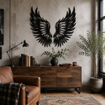 Black Metal Phoenix Wings Wall Art with Intricate Cutout Details